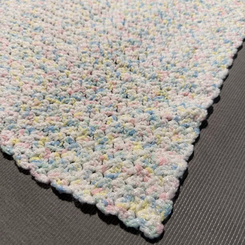 Homemade crocheted afghan baby Crib blanket 36"x39" Pink Blue‎ Yellow Nursery